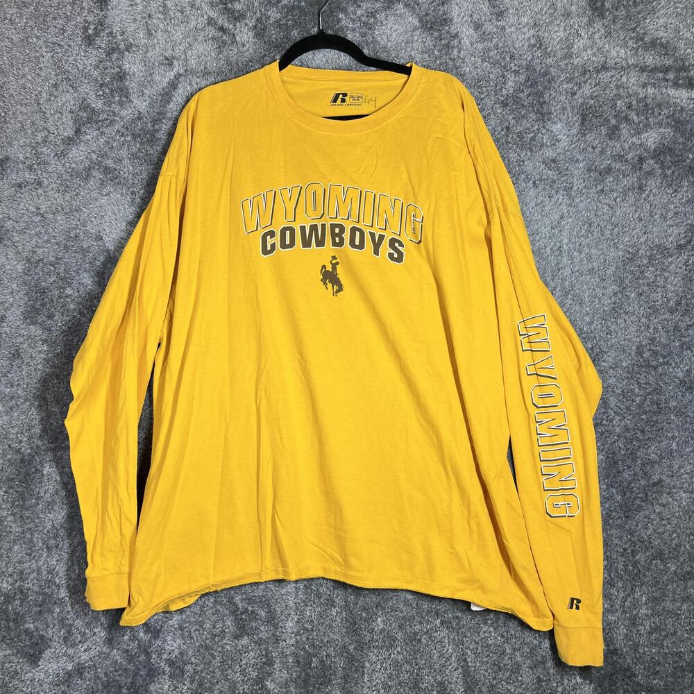 Russell Shirt Mens 3XL Yellow Wyoming Cowboys Graphic Long Sleeve Cotton